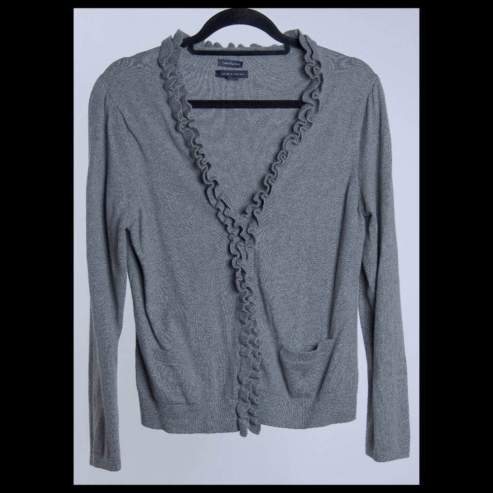 Tommy Hilfiger Womens Gray Ruffle Button Down Long Sleeve Cardigan Top XL
